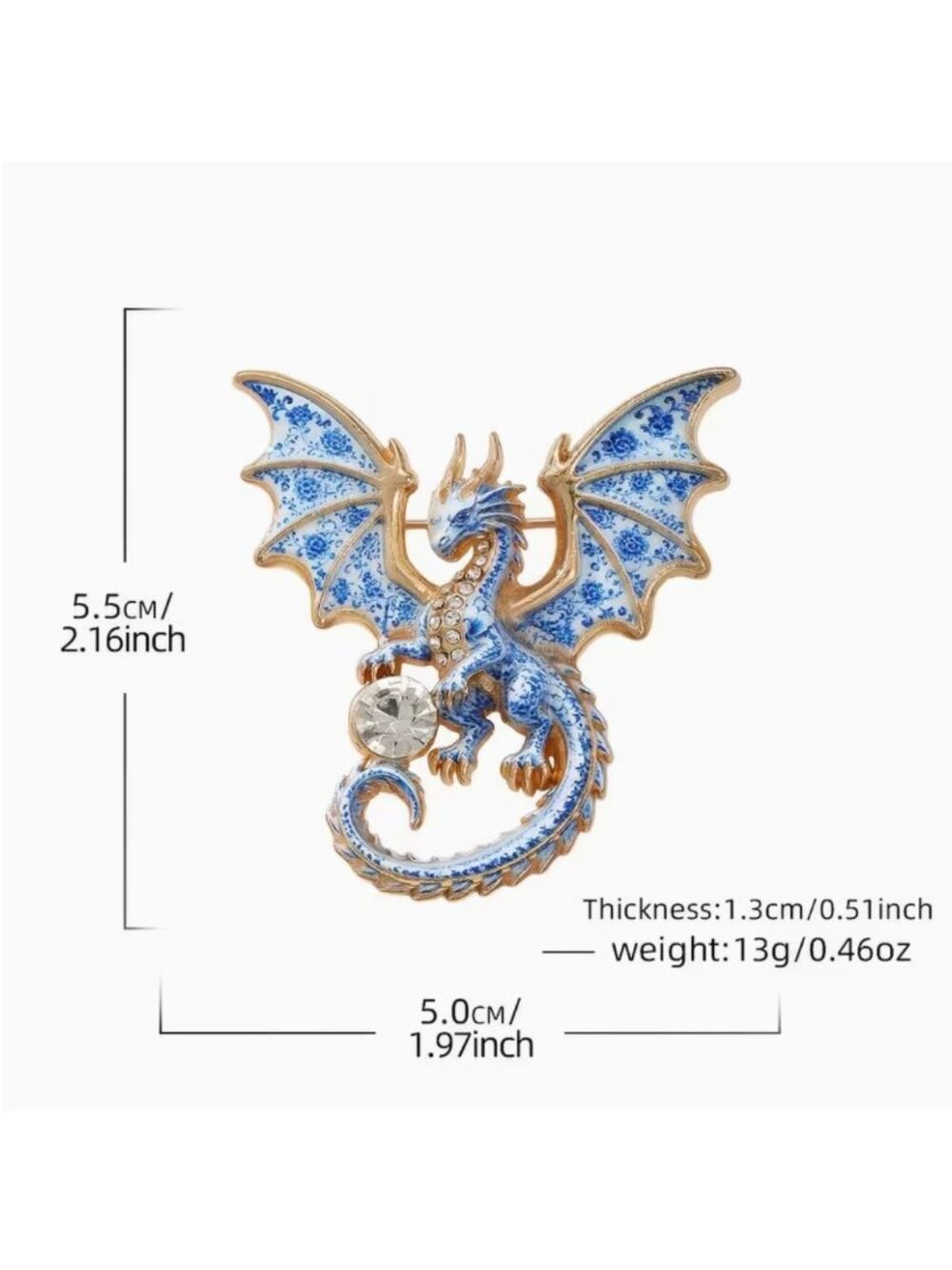 Enamel & Crystal Dragon Brooch Pin Purple & Blue - Picture 2 of 3